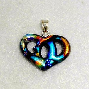 Vintage 925 Sterling Silver Art Glass Heart Pendent Signed Z